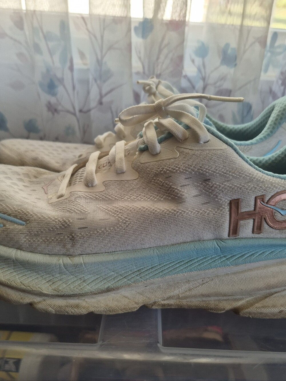 HOKA Women's White & Teal Running Shoes - Picture 3 of 4